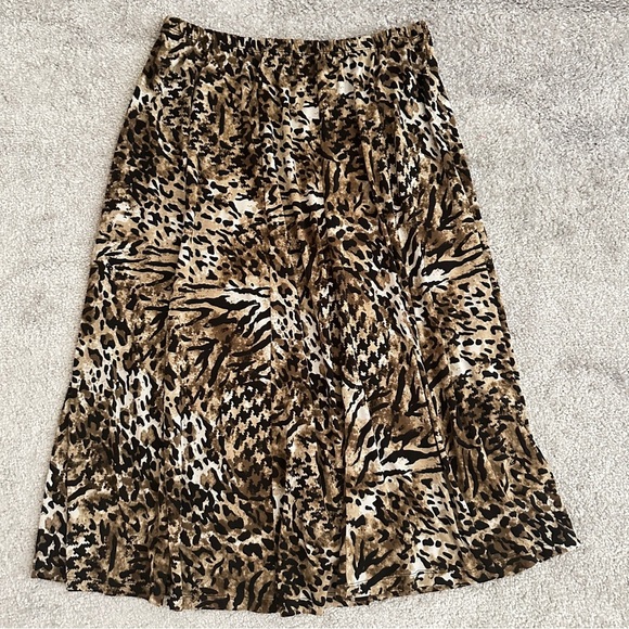 JM Collection Brown Animal Print Skirt – Size L, Flared, 30” Long, Stretch Waist - Picture 1 of 5